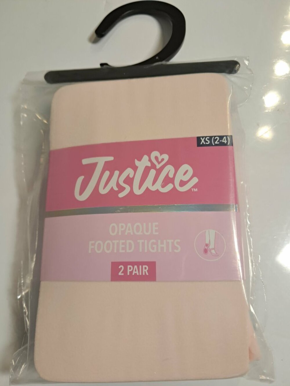 Justice Girls Pink Black Tights 2-Pack XS 2-4